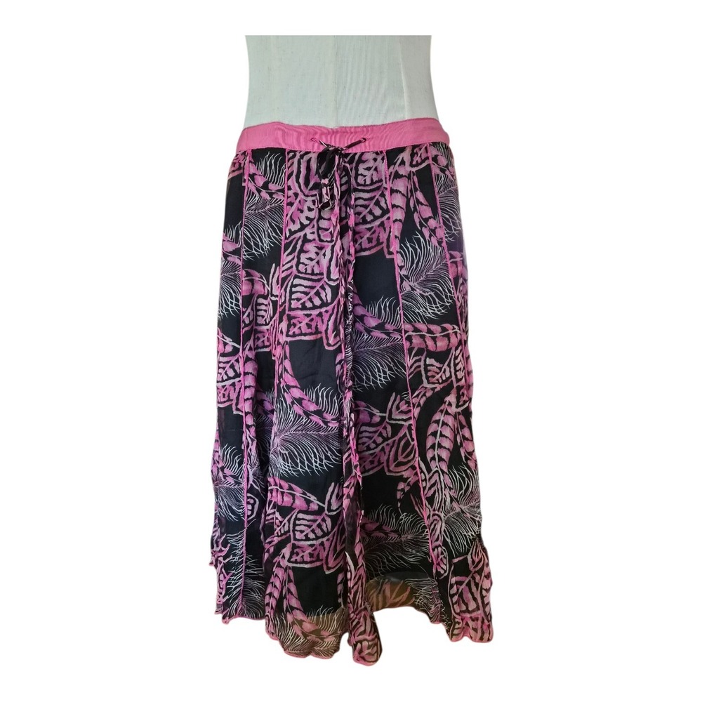 Vintage Y2K WD NY Silk Fairycore Midi Skirt Pink Black Boho Whimsical Hem 10